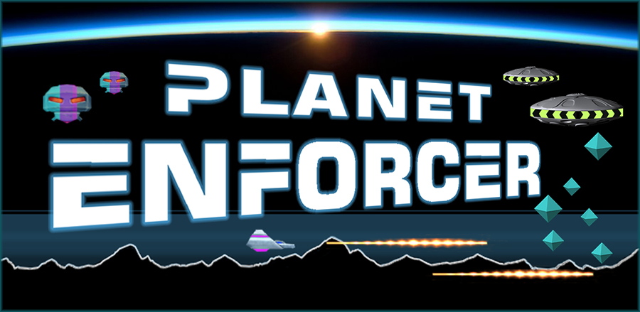 Planet Defender opening screen, defender arcade style